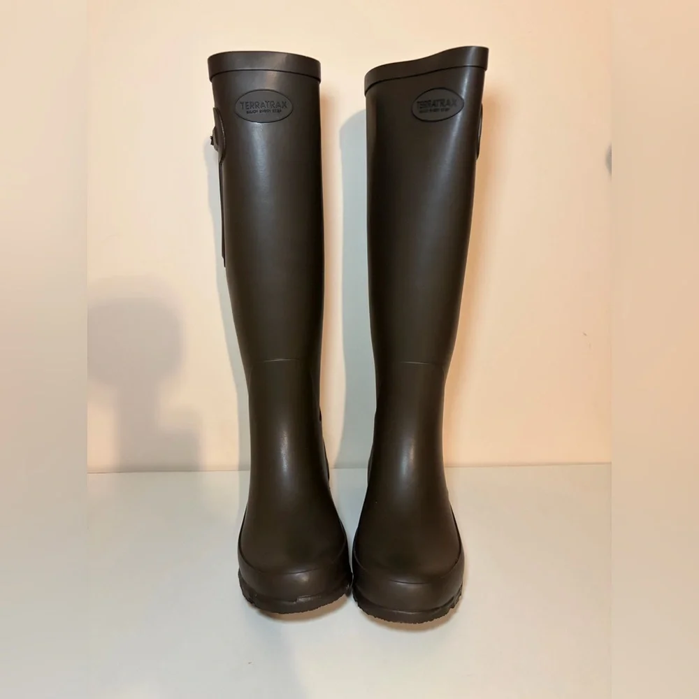 New TerraTrax Chocolate Waterproof Knee High Rain Boots Wide Calf Size 5